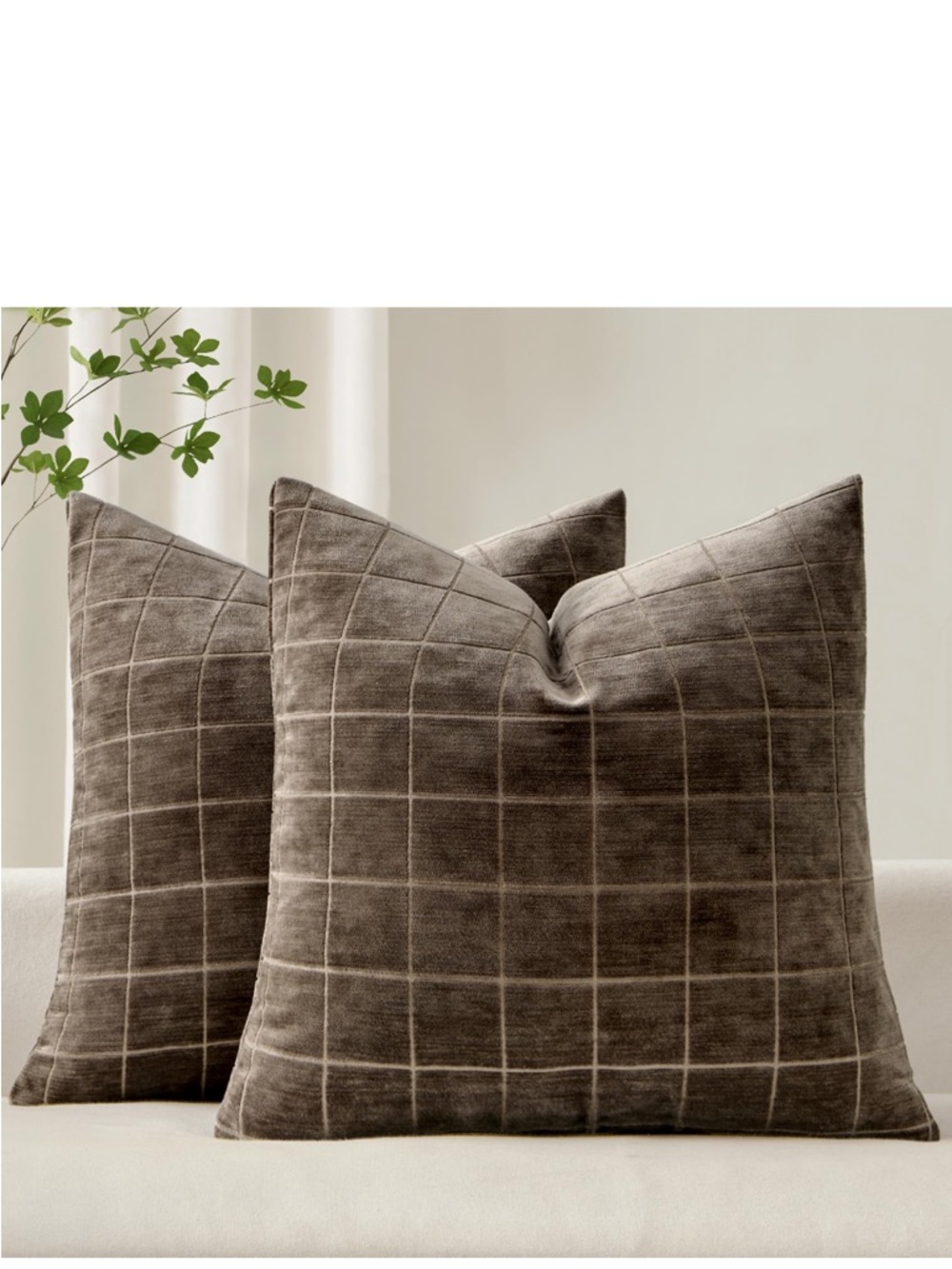 MIULEE Decorative Chenille Check Throw Pillow Covers Vintage 20x20 (2) 872-C